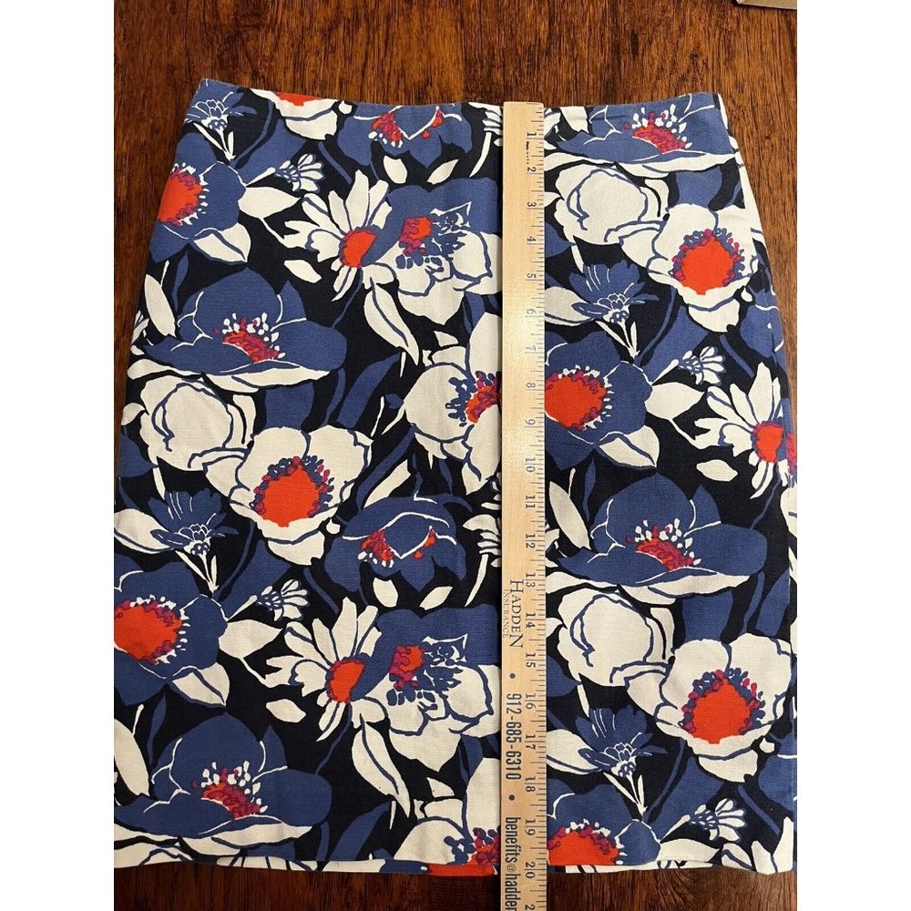 Talbots Red White Blue Floral Pencil‎ Skirt Cotton Spandex Lined Size 4 - Picture 8 of 9